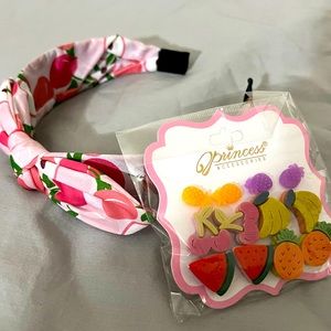 Pink fruit top know headband and fruity earrings